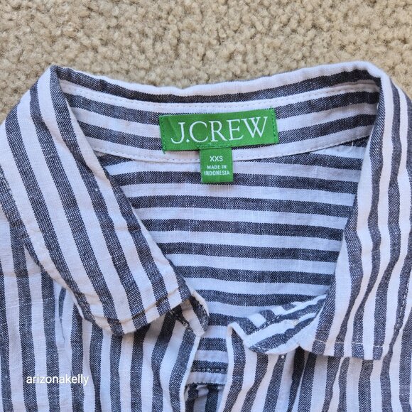 NWOT J. Crew Linen Cotton Button Down Tunic Coverup Shirt Blue White Stripe XXS - Picture 2 of 6